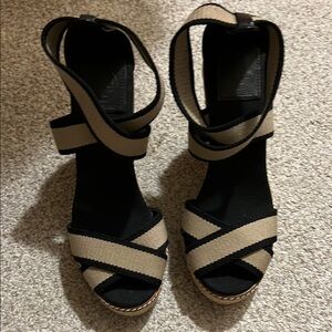 Tory Burch Black and Tan Wedges NWOT